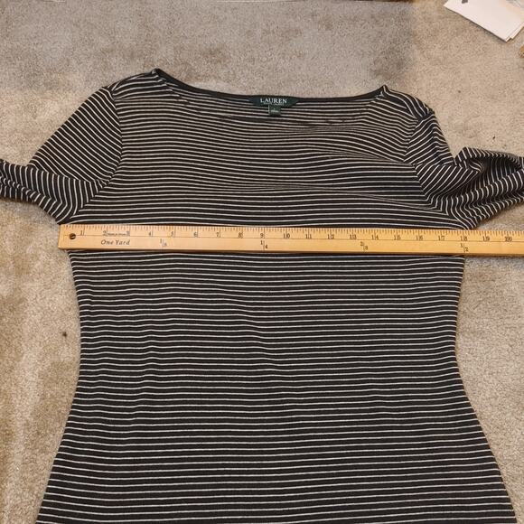 Lauren Ralph Lauren Green Label Size Large L White Black Fanned Sleeve Stripes - Picture 8 of 9